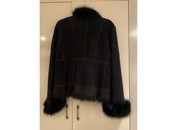 DKNY Genuine Leather Shearling Jacket Size Small Medium