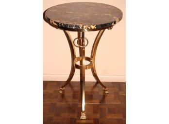 Gorgeous Gueridon Style Side Table With A Brass Base & Feet,Ring Detail & Beautiful Black Marble Vein Top