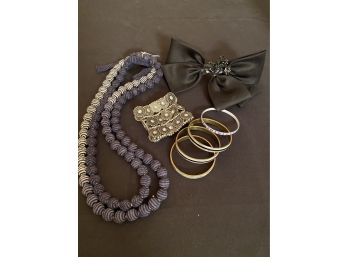 Fashion Jewelry Includes Organza Bow Pin, Dip Dyed Necklace, 4 Bangle Bracelets & Stretch Bracelets