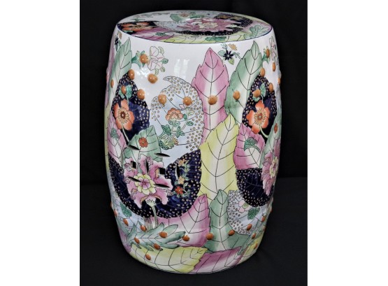 Beautiful Hand Painted Asian Garden Stool With Beautiful Floral Detail