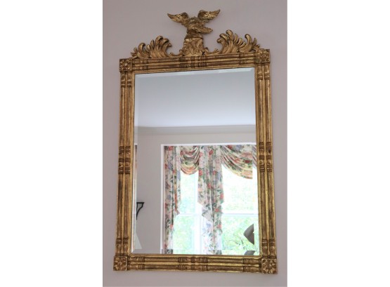 Beautiful Gold Leaf Painted Mirror With A Beautiful Carved Eagle Crown & Beveled Edge