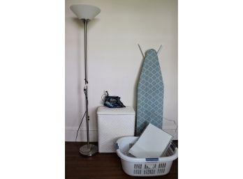 Laundry Accessories Woven Hamper, Ironing Board, Floor Lamp , Rowenta Steam Force Iron, Laundry Basket