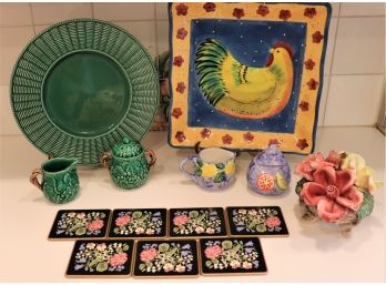 Decorative Serving Dishes, Floral Capodimonte By The Seagull Capri, Floral Coasters, Sugar & Creamer