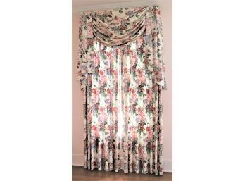 Large Custom Floral Lined Drapery Panel/valance - Measures Approximately 64 Inches X 118 Inches