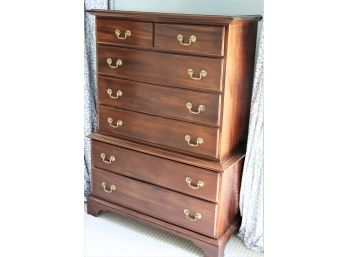Quality Tall Boy Dresser With Brass Finished Draw Pulls Nice Solid Dresser In Good Condition