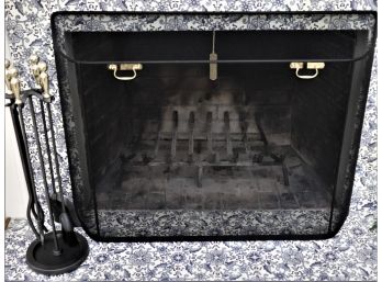 Fireplace Tool Set With Brass Handles & Quality Fireplace Screen - Log Holder Is Not Included