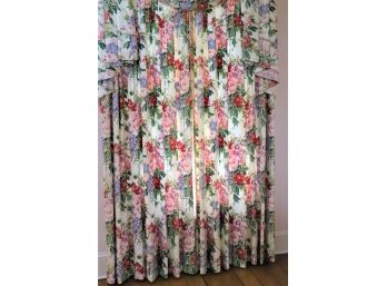 Large Floral Custom Lined Drapery Panel Measures Approximately 64 Inches X 118 Inches With Swag Valance