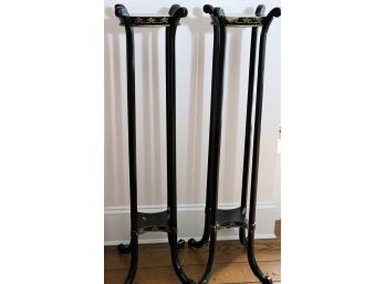 Pair Of Lacquered Pedestals With Paint Loss