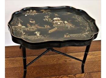 Lacquered Asian Style Tray Table With Mother Of Pearl Detail  Removable Insert, Beautiful Piece