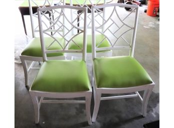 Set Of 3 Distressed Finished Chairs With Green Padded Cushion ALM