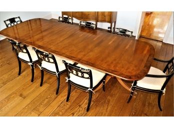 Beautiful Burlwood Dining Room Table By Millhouse & 8 Woven Cane Baker  Chairs With Cush