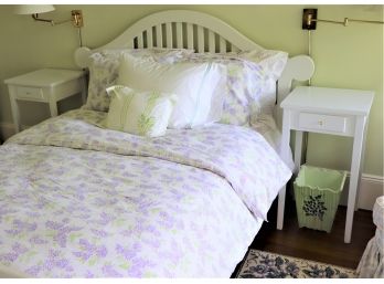 Queen Bed Frame Includes Bedding & Painted Nightstands & Wastebasket