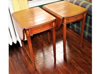 Set Of Vintage Mahogany Dropleaf Side Tables By Colonial Art Grand Rapids Discoloration On Top  Surface.