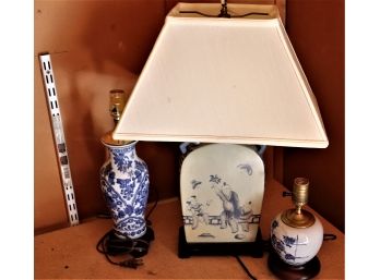 Collection Of 3 Asian Style Lamps Blue & White Lamps