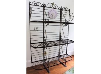 Large Heavy Duty Wrought Iron Bakers Rack With Brass Details