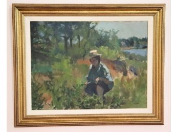 Beautiful Signed Impressionist Pastoral Painting By Susan Grisell In An Elegant Gilded Frame