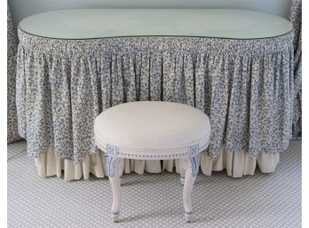 Skirted Vanity Table With Protective Glass Top & Beautiful Blue & White Painted Stool