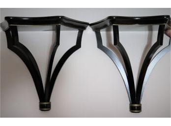 Pair Of Elegant Ebony Lacquered Wood Wall Sconces