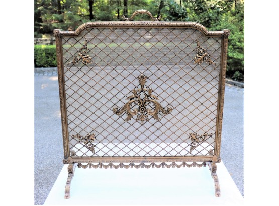 Beautiful Ornate Bronze Fireplace Screen With Scrolled Detail- Beautiful Piece In Excellent Condition- Very He