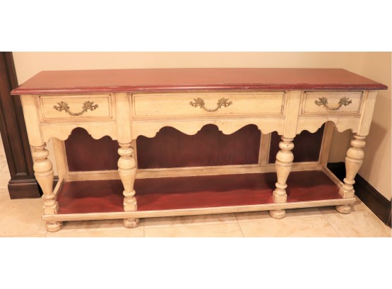 Large Ethan Allen Country Style Console With A Distressed Finish