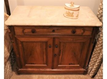Antique Chest With Decorative Candle Quality Tongue & Groove Woodwork With A Marble Stone Top
