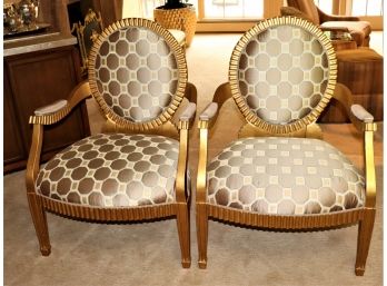 Gorgeous Custom Upholstered Donghia Chairs With A Gold Painted Frame & Gold/ Beige Colored Fabric Never Used