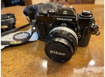 Vintage Nikon Camera, Nikkormat With Assorted Accessories And Lenses