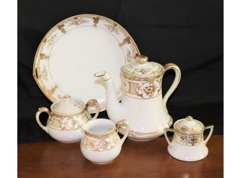 Vintage Hand Painted Nippon Plate & Sugar With Gold Paint Detail, Noritake Tea Set With Teapot, Sugar/Creamer