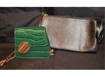 Small Black Louis Vuitton Handbag & Small Green Alligator Style Pattern Purse