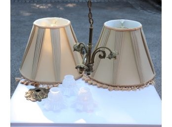 Vintage Brass Light Fixture & Fun Pleated Lamp Shade With Fun Tassels