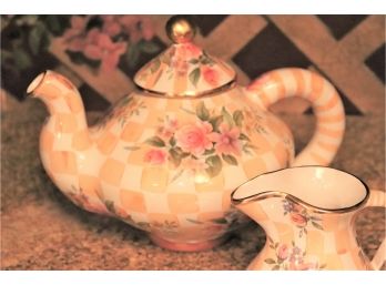 Orange Marmalade Floral Teapot & Milk Pitcher 1993 By Mackenzie Childs