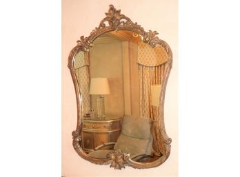 Vintage Carved Wood Mirror With Ornate Torch Crown
