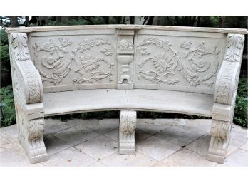 Large Gorgeous Outdoor/Garden Natural Unfinished Granite Bench W/ Embossed & Etched Floral Details Throughout