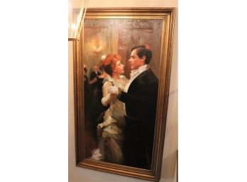 Tall Painting Of Bride & Groom By Arthur Mason In A Large Oversized Frame 81' Tall X 45' Wide