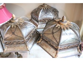 Set Of 3 Quality Antiqued Finish Ceiling Light Fixtures By Listed Luminaries - Beautiful Set