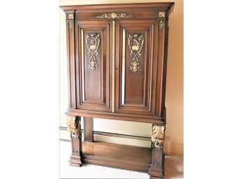 Jacobean Style Cabinet With Painted Leaf Detail Accents - In Very Good Condition Nice Clean Finish