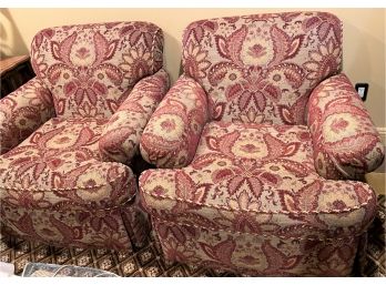 Pair Of Beautiful Sherrill Knitted Upholstered Armchairs With Linen Fabric