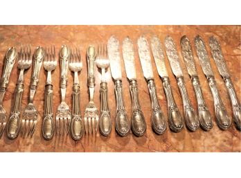 Sterling Flatware Pieces Includes 8 Engraved Knives , 8 Forks With Sterling Handles Stamped With Hallmark
