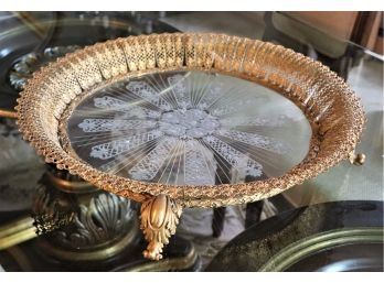 Beautiful Etched/Pierced Bronze Centerpiece With Scrolled Feet  Amazing Detail Throughout
