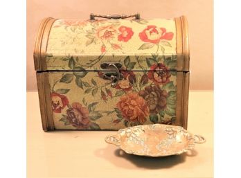 Decorative Floral Chest And Floral Brass Dish With Handles