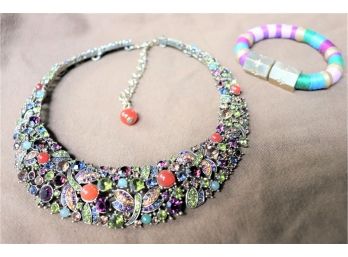 Colorful Necklace With Multicolor Glass & Semiprecious Stones Includes A Magnetic Bracelet By Holst Lee