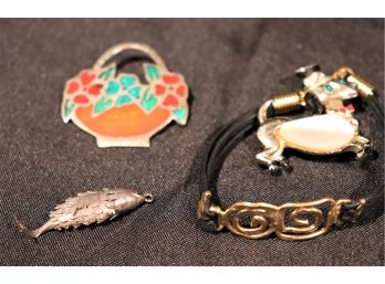 Jewelry Includes Sterling Basket Pin, Dog Pin,
