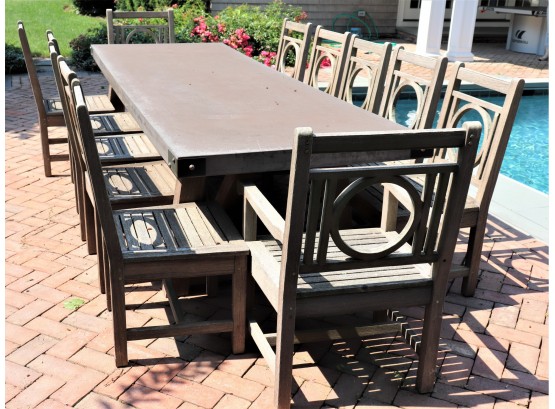 Restoration Hardware Outdoor Teak Table With Stone Top Includes 12 Chairs
