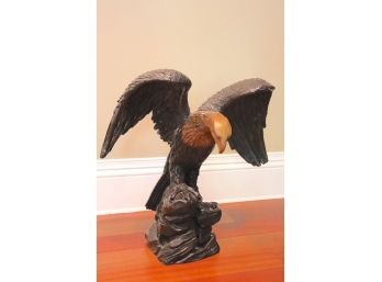 Oversized Bronze Cold Casting Of Eagle With Significant Detail On Wings Body And Claws.