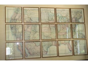 Collection Of 15 Vintage Framed Map Pieces Of United States London Published By Edward Stanford 6&7 May 2