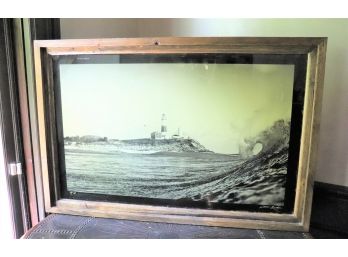 Vintage Montauk Lighthouse Picture Amazing Shot Of The Waters Rippling In A Solid Heavy Wood Shadow Box Frame