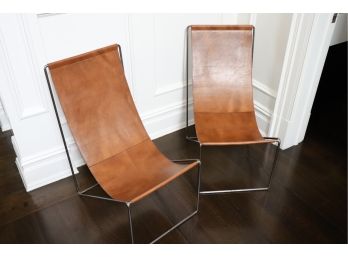 Pair Of Unique Metal & Leather Sling Chairs - Nice Stylish Look!