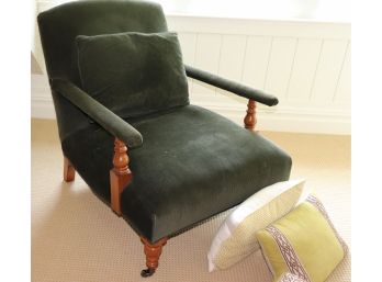 Ralph Lauren Arm Chair Dark Green With Casters Includes Decorative Pillows