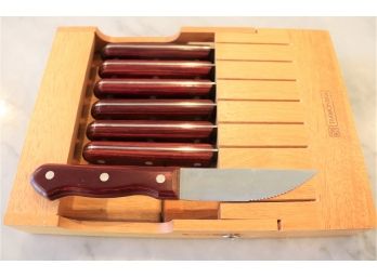 Tramontina Stain Free High Carbon Steak Knives With Wood Block Holder