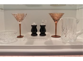 Collection Includes Small Waterford Pitcher, Waterford Bowl, Martini Glasses, Italian S & P Shakers